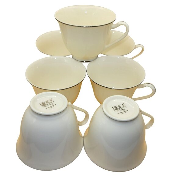 Set Of 7 Mikasa Teacups Fine Ivory L901 Station Platinum Silver Trim sm2012 - Picture 5 of 6